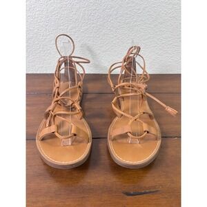 Madewell Gladiator Sandals Womens 8.5 Tan Leather Lace Up Boho Strappy Flat